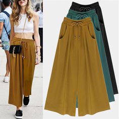 Description   100% Brand New and High Quality  Type: Capri, Cropped Material: Polyester   Package include: 1 x Women Pants Mode Casual, Loose Pants, Mode Online, Yellow Fashion, Womens Fashion Casual, High Waisted Pants, Wide Leg Jeans, Cropped Pants, Trousers Women