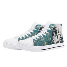 Step into a world of passionate expression with these high top canvas sneakers featuring Van Gogh's iconic Skull With Burning Cigarette on Cherry Blossom. Inspire strong emotions and elevate your style with a unique and striking design. Perfect for art lovers and trendsetters alike! Features: . Rubber strong and soft outsoles for high top canvas shoes . Cotton canvas upper with fabric lining finished off EVA padded insoles . Reinforced eyelets and a front lace up closure for a classic look . Per Strong Emotions, Canvas Sneakers, Art Lovers, Sneakers White, Canvas Shoes, Van Gogh, Trend Setter, Classic Looks, High Top