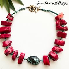 Gorgeous RARE vertebra coral paired with micro faceted spinel and genuine Turquoise. Clasp is a white bronze toggle.  HEAVY.  WHITE BRONZE -  INGREDIENTS % : COPPER 50.00-60.00 ZINC 10.00-30.00 MANGANESE 10.00- 30 .00 ANTIMONY 0.00 - 1.00 White Bronze is an excellent metal for jewelry findings. It is lead free, cadmium free and nickel free and is strong and durable as well as beautiful! I recommend polishing with a silver polishing cloth.  Too care for Coral : Coral is very porous and can be affected by heat and humidity. Store in a cool, dry place, away from sunlight. Use a soft, lint-free cloth, preferably microfiber, dampened with lukewarm water. Gently wipe the coral's surface to remove dirt and oils. Avoid commercial cleaners and other chemicals. Nature-inspired Turquoise Gemstone Beads Jewelry, Bohemian Red Coral Jewelry With Natural Stones, Bohemian Jewelry With Natural Stones And Red Coral, Handmade Spiritual Red Coral Jewelry, Unique Red Coral Round Bead Jewelry, Red Coral Jewelry With Natural Stones In Round Beads, Unique Red Coral Jewelry With Natural Stones, Artisan Red Coral Jewelry For Gifts, Artisan Red Coral Jewelry Gift