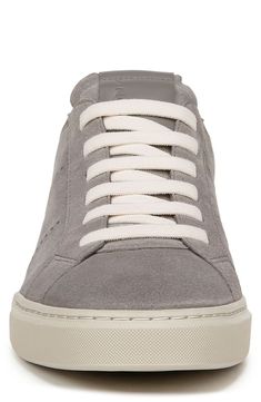 Slight perforations lend superior breathability to the smooth leather upper of this low-profile lace-up sneaker. Leather upper and lining/rubber sole Imported Gray Low-top Sneakers With Perforated Toe Box, Gray Lace-up Sneakers With Perforations, Gray Leather Sneakers With Laces, Gray Perforated High-top Sneakers, Gray High-top Lace-up Sneakers With Textured Sole, Gray High-top Sneakers With Perforations And Round Toe, Gray Lace-up High-top Sneakers With Textured Sole, Gray Leather High-top Sneakers For Light Sports, Suede High-top Sneakers With Perforations