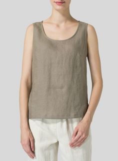 Linen Sleeveless Pullover Top Chic Vest For Summer, Chic Solid Color Tank Top For Summer, Chic Solid Color Summer Tank Top, Versatile Sleeveless Blouse For Everyday, Spring Relaxed Fit Scoop Neck Tank Top, Casual Linen Tank Vest, Sleeveless Tank Top For Day Out, Chic Summer Tank Vest, Everyday Linen Sleeveless Tank Top