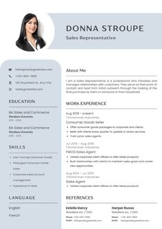 a professional resume for sales representative with no work experience on the cover letter and head shot