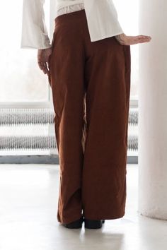 Corduroy Palazzo Pants for Women Waist Ruffles Pants Brown - Etsy Wide Leg Brown Pants, Gender Neutral Outfit, Pants With Pleats, Brown Linen Pants, Corduroy Wide Leg Pants, Minimalist Clothes, Warm Pants, Ruffle Pants, Pants Brown