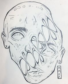 a drawing of a man's face with teeth and blood dripping from his mouth