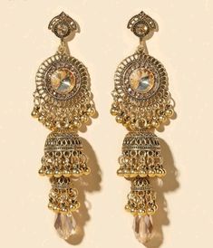 Style: Jhumka Gender: Women Material: Zinc Alloy Color: Yellow Gold Earring Studs Materials: Stainless Steel  Measurements: Height : 3.7 inches Width: 0.8 inches Gold Earrings Indian, Fake Jewelry, Free People Jewelry, Boho Crystal, Green Rings, Jhumka Earrings, Engagement Bands, Crystal Drop Earrings, Crystal Drop