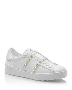 Valentino Garavani Women's Rockstud Untitled Low Top Sneakers Luxury Sneakers Women, Luxury Studded Sneakers, Valentino High Top Sneakers, Valentino Rockstud Sneakers, Designer Sneakers Women, Valentino Shoes Sneakers, Comfy Walking Shoes, Valentino One Stud Shoes, Valentino Sneakers