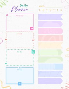 the daily planner is shown in pastel colors and has different lines on each side