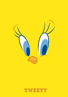 a yellow background with blue eyes and the words tweety on it