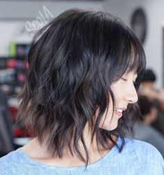 Short Brunette Shag Haircut with Bangs Long Shag Haircut, Brunette Bob