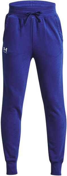 Fit & Design: Regular fit joggers Created with ultra-soft cotton-blend fleece and a brushed inside for extra warmth Wide, stretchy waistband is ribbed for a more secure feel External drawcord lets you customize your fit Open hand pockets provide ample storage Additional Details: Inseam: YMD 24.5" (+/- 1.5" per size) Care Instructions: Machine wash cold with like colors, do not bleach, do not iron, do not use softeners, and do not dry clean Style: 1373131 Under Armour Girls, Open Hands, Fitted Joggers, Fleece Joggers, Access Denied, Under Armour, Care Instructions, Bleach, Blue White