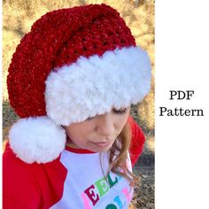 Crochet Santa Hat Free Pattern, Crochet Santa Hat Pattern, Santa Hat Pattern, Crochet Santa Hat, Crochet Christmas Hats, Kids Crochet Pattern, Sparkle Yarn, Crochet Unique, Hat Patterns Free