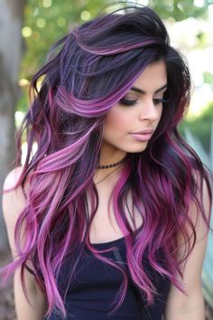 Purple Fashion Color Hair, Cherry Balayage, Fuschia Hair, 2024 Purple, Pelo Color Vino, Black Cherry Hair Color, Exotic Hair Color, Black Cherry Hair, Cherry Hair Colors