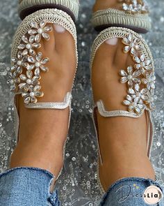 Embellished Round Toe Flats For Summer, Spring Embellished Flats With Round Toe, Floral Studs, Bling Shoes, Rhinestone Shoes, Floral Shoes, Round Toe Heels, Shoe Show, Silver Shoes