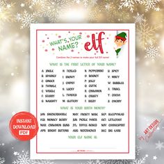 elf name game with snowflakes in the background