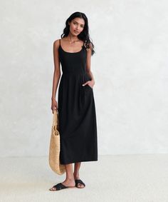 A-line Rayon Dress For Vacation, Unlined A-line Midi Dress For Summer, Chic A-line Dress With Slip Pockets, Flowy A-line Lined Midi Dress, Casual A-line Maxi Dress Unlined, Summer A-line Dresses With Flattering Silhouette, Chic A-line Beach Slip Dress, Flattering A-line Summer Maxi Dress, Flowy A-line Midi Dress In Viscose