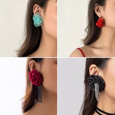 Material: Alloy Fashion Element: Flowers Style: Vacation style Elegant Summer Tassel Earrings For Party, Rose Flower Drop Earrings For Party, Elegant Pink Tassel Earrings For Spring, Rose-colored Earrings For Party, Bohemian Black Dangle Flower Earrings, Red Bohemian Drop Flower Earrings, Multicolor Bohemian Dangle Flower Earrings, Rose-colored Flower Earrings For Valentine's Day, Elegant Multicolor Flower-shaped Earrings