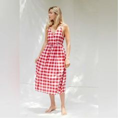 Never Worn Sold Out Christy Dawn Dress. Lightweight And Perfect For Summer. White V-neck Dress For Picnic, Gingham Summer Beach Dress, Summer Gingham Beach Dress, Summer Gingham V-neck Dress, Gingham V-neck Summer Dress, Gingham Beach Dresses For Summer, White V-neck Picnic Dress, Red Summer Sundress For Picnic, Summer Vacation Gingham Dress