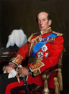 an oil painting of a man in uniform sitting at a desk with a bird on his arm