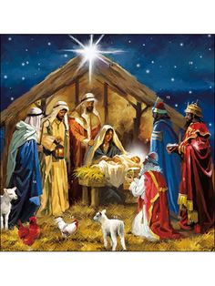 a nativity scene with the birth of jesus