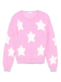 rose pink/white knitted construction brushed finish star pattern jacquard crew neck drop shoulder long sleeves straight hem Star Top Pink, Pink Star Jacket, Star Sweaters, Pink Star Sweater, Multicolor Star Sweater, Cute Pink Heart Print Sweater, Pastel Clothes, Concert Vibes, Chief Keef