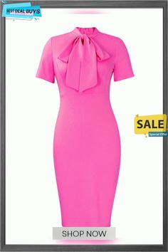 Short Sleeve Tie Up Bodycon Midi Dress Slim Fit Summer Dresses For Work, Slim Fit Summer Work Dresses, Slim Fit Summer Workwear Dresses, Summer Bodycon Dress For Work, Fitted Pink Mini Dress For Work, Pink Stretch Midi Dress For Work, Pink Bodycon Dress For Office, Fitted Summer Office Dresses, Fitted Pink Mini Dress For Office