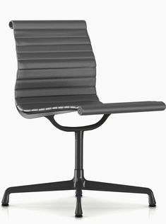 an office chair with black leather upholstered on the back and armrests