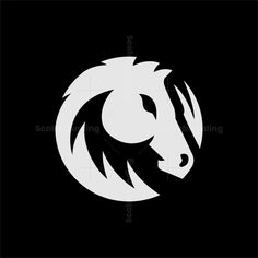 a horse's head is shown in the middle of a black and white circle