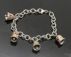 "925 Sterling Silver - Vintage Enamel Floral Bell Charms Chain Bracelet - BT8380  925 Sterling Silver - Vintage Enamel Floral Bell Charms Chain Bracelet - BT8380  Jewelry Type:         Bracelet  Metal Type:            925 Silver   Metal Size:             7.5\" Length  .75\" Height   Stone Type:            N/A  Condition:              N/A  Jewelry Weight:     18 Grams  PLEASE NOTE: THIS ITEM IS PRE-OWNED. ALTHOUGH MOST ITEMS ARE IN VERY GOOD CONDITION, SOME MAY NEED CLEANING AND/OR MINOR REPAIRS. WE MAKE A VERY STRONG EFFORT TO UPLOAD CLEAR PICTURES. PLEASE INSPECT ALL PICTURES AND ASK ALL QUESTIONS YOU MAY HAVE PRIOR TO MAKING A PURCHASE. NOT ALL STONES ARE GENUINE, SOME ARE ENHANCED OR CREATED." Bell Bracelet, Clear Pictures, Vintage Charm Bracelet, Bracelet Metal, Jewelry Inspo, Metal Bracelets, Vintage Charms, Chain Bracelet, Types Of Metal