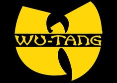 the wu - tang logo on a black t - shirt with yellow and black letters