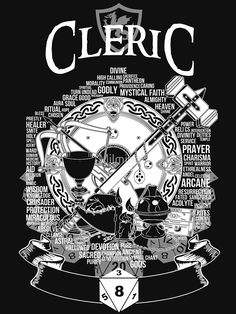 a black and white poster with the words cleric on it