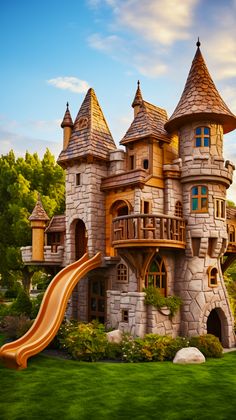 Unearth age-old castle aesthetics with a rustic twist for your kid's outside retreat. With DIY ideas at hand, kindle imagination and craft a playhouse where princess dreams come to life under the open sky. Fairytale Playhouse, Castle Tree House, Castle Playhouse Plans, Big Playhouses, Castle School, Grand Castle