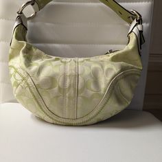 Brand New Vintage Coach Shoulder Bag Authentic Beautyful Light Green Color Vintage Green Coach Bag, Coach Bags For Everyday Spring Use, Coach Everyday Bags For Spring, Spring Coach Everyday Bags, Spring Coach Bags For Everyday Use, Designer Bags For Everyday Use In Spring, Green Coach Bag With Removable Pouch, Green Coach Bags With Silver-tone Hardware, Green Coach Bags With Removable Pouch