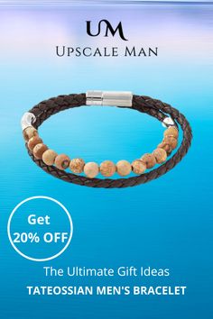 Jasper beads and leather bracelet braided in brown Italian leather. Combining beads and leather, this innovate hand-crafted bracelet with a pop silver clasp, is your ultimate go to accessory. A double wrap multi-textural bracelet to suit all your accessory needs. Brown and Brown Jasper. Use coupon code: TAKE20 and get 20% OFF #mensfashion #mensstyle #mensaccessories #bracelet #accessories Brown Leather Beaded Bracelets, Brown Beaded Leather Bracelets, Beaded Leather Bracelet With Round Beads, Brown Leather Beaded Bracelets With Round Beads, Leather Bracelet With Round Beaded Details, Brown Leather Bracelet With Round Beads, Elegant Brown Leather Braided Bracelets, Elegant Brown Leather Braided Bracelet, Masculine Adjustable Leather Bracelet For Everyday