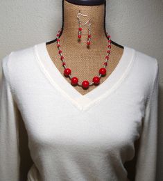 "5mm up to 6mm Natural AAA Grade Quality South Sea of Japan Red Coral and Hand Stamped Silver on the Straps, up to 16mm in the body of the Necklace, 925 Silver Beading and Clasp necklace and Earrings Handmade by me, \"Limpin' Lizard\". This Silver Hook and Eye Clasp necklace is 19 1/2\" inches long but can be made longer with the 3\" Silver Extension Chain ( chain has a clasp and is removable) added at no charge upon request or shorter if buyer prefers, no additional charge. Earrings are availab Red Jewelry Sets With Polished Round Beads, Red Sterling Silver Necklace With Matching Earrings, Classic Red Jewelry With Polished Beads, Classic Red Jewelry With Round Beads, Sea Of Japan, Garnet Bracelet, Clasp Necklace, Ruby Necklace, Free Earrings