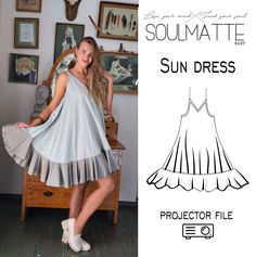 the sun dress sewing pattern is available in sizes ranging from small to large