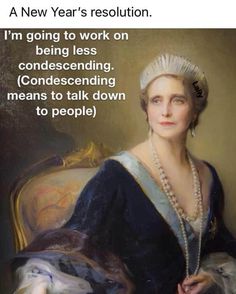 a woman in a blue dress with pearls on her head and an inscription that reads, i'm going to work on being less concerned