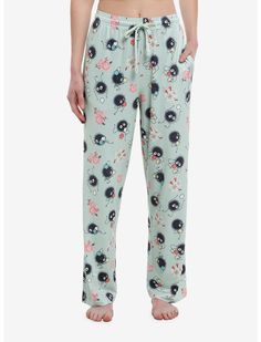 Studio Ghibli Spirited Away Soot Sprite Sakura Pajama Pants | Hot Topic Casual Spring Bedtime Bottoms, Casual Spring Bottoms For Bedtime, Casual Bottoms For Bedtime In Spring, Spring Season Elastic Waistband Bedtime Pants, Spring Bedtime Pants With Elastic Waistband, Green Long Pants For Bedtime, Green Spring Sleep Bottoms, Relaxed Fit Pants For Bedtime In Spring, Spring Relaxed Fit Pants For Bedtime