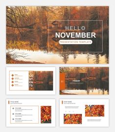 an autumn powerpoint presentation is shown with the title hello november written in orange and gold