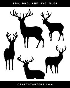 the silhouettes of deer are shown in black and white