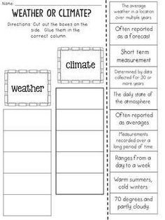 the weather or climate worksheet for students to practice their reading skills and writing