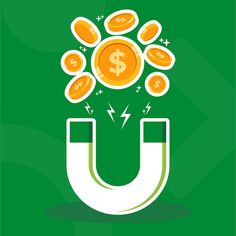 a green background with money coming out of the hole and an arrow in the center