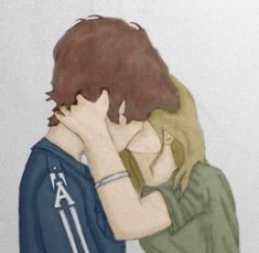 a drawing of two people hugging each other