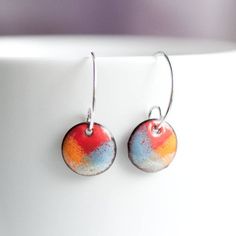 Handmade Copper Enamel Earrings, Colorful Earrings, Boho Jewelry, Unique Gift for Her, Fruit Salad E Multicolor Enamel Jewelry With Ear Wire, Colorful Round Earrings Gift, Colorful Round Earrings For Gift, Orange Enamel Earrings Nickel Free, Artsy Enamel Earrings As Gift, Nickel-free Orange Enamel Earrings, Multicolor Cadmium-free Earrings For Gift, Multicolor Enamel Earrings, Nickel-free Multicolor Enamel Jewelry