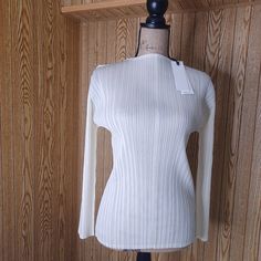 Comment With Any Questions. Elegant White Ribbed Sweater, Elegant Cream Crew Neck Top, White Ribbed Sweater For Spring, White Crew Neck Blouse For Fall, Classic Off White Tops For Fall, Elegant Fitted White Sweater, Classic Long Sleeve Off White Tops, Classic Off White Long Sleeve Tops, Classic Off-white Long Sleeve Tops