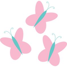 three pink butterflies with blue swirls on them