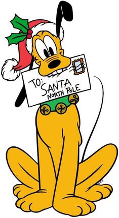 cartoon character holding a sign that says santa's north pole with the word to santa written on it