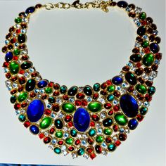 Solitary Stunning Bib Statement Necklace Made & Signed By Scassi. One Of A Kind. Estate Jewelry, Womens Jewelry Necklace, Statement Necklace, Color Blue, Jewelry Necklaces, Necklaces, Women Jewelry, Signs, Red