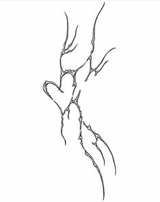 a black and white drawing of two hands holding each other in the air with their fingers