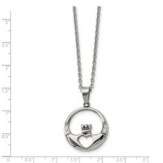 A traditional Irish symbol, the Claddagh design conveys a timeless message of love (the heart), loyalty (the crown) and friendship (the hands). This polished stainless steel and cubic zirconia circle pendant measures approximately 7/8 inch in diameter and comes with a polished 20 inch cable chain finished with a fancy lobster clasp. Celtic Knot Pendant, Celtic Pendant, Chunky Chain Necklaces, Gift Sets For Women, Bow Jewelry, Cz Pendant, White Necklace, Polished Stainless Steel, Jewelry Companies