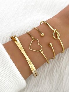 Boho Mode, Gold Bracelet Set, Open Cuff Bracelet, Gold Armband, Cuff Bangle Bracelet, Knot Bracelet, Affordable Jewelry